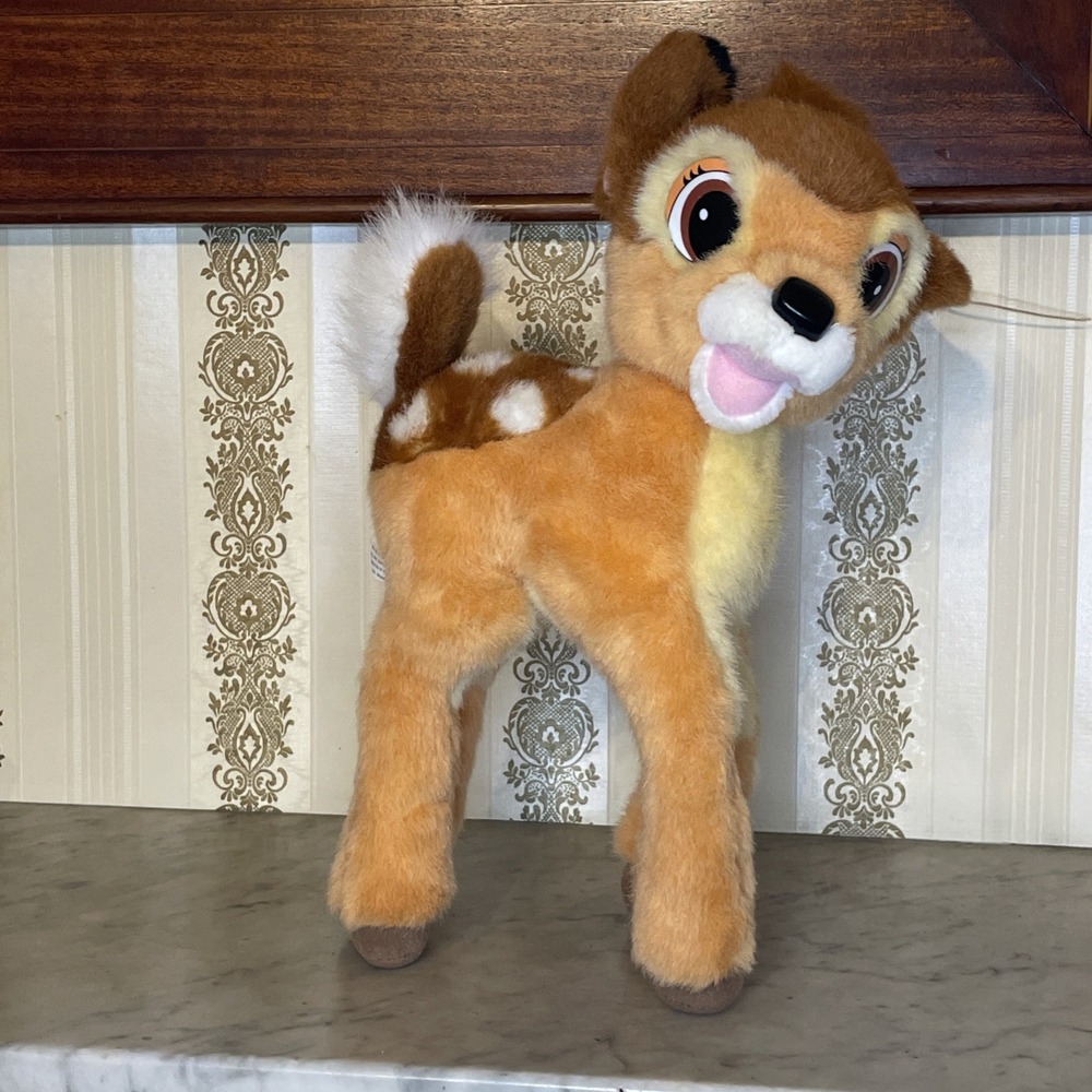 14" 1992 Vintage Standing Bambi Fawn Stuffed Plush Big Eyes